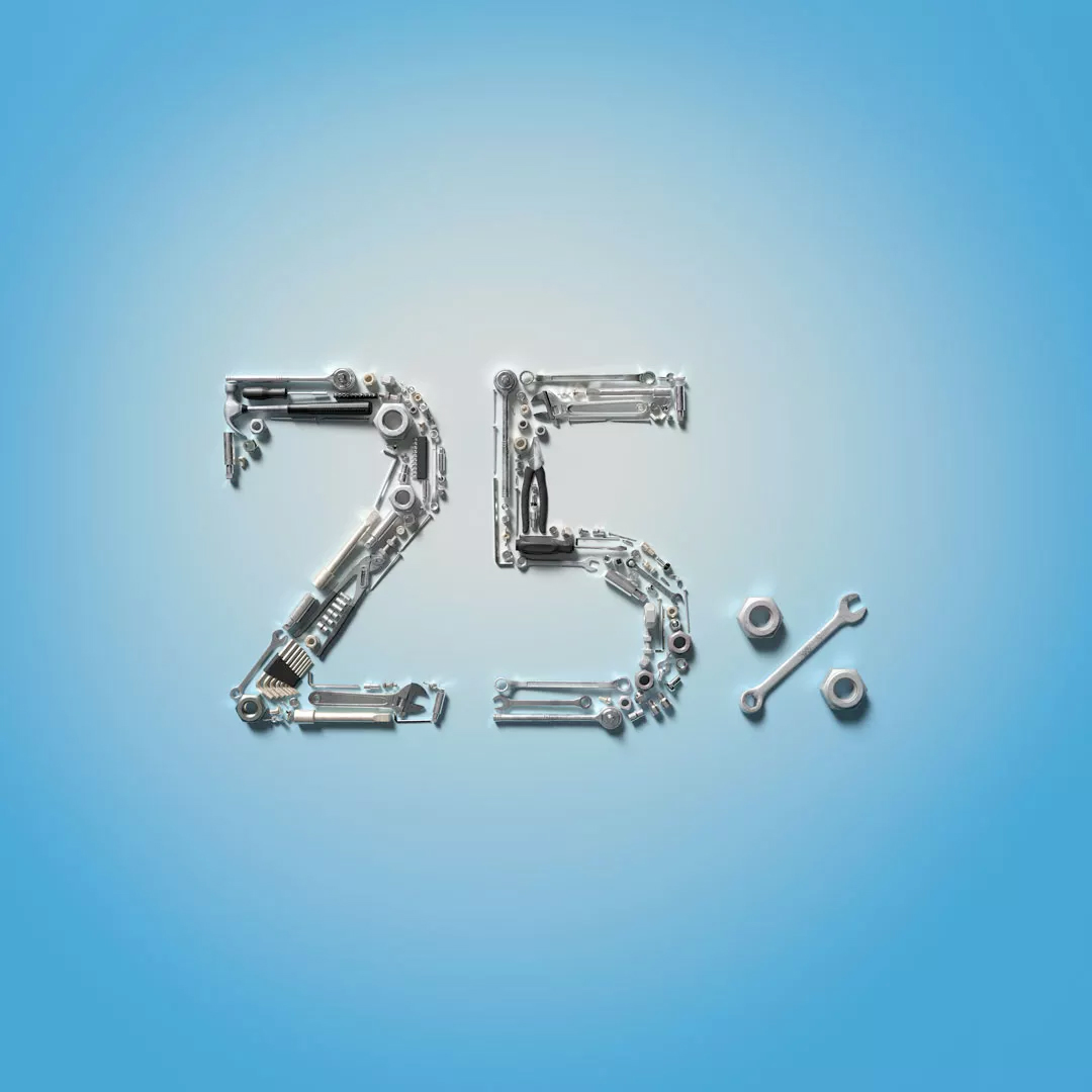 25% su sfondo azzurro